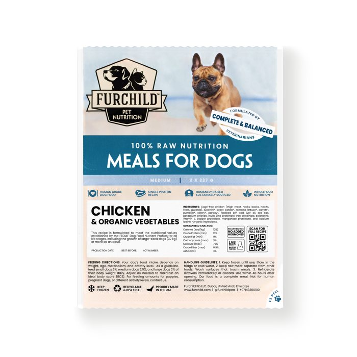 Grain Free Raw Chicken and Organic Vegetables Meal for Dogs in UAE